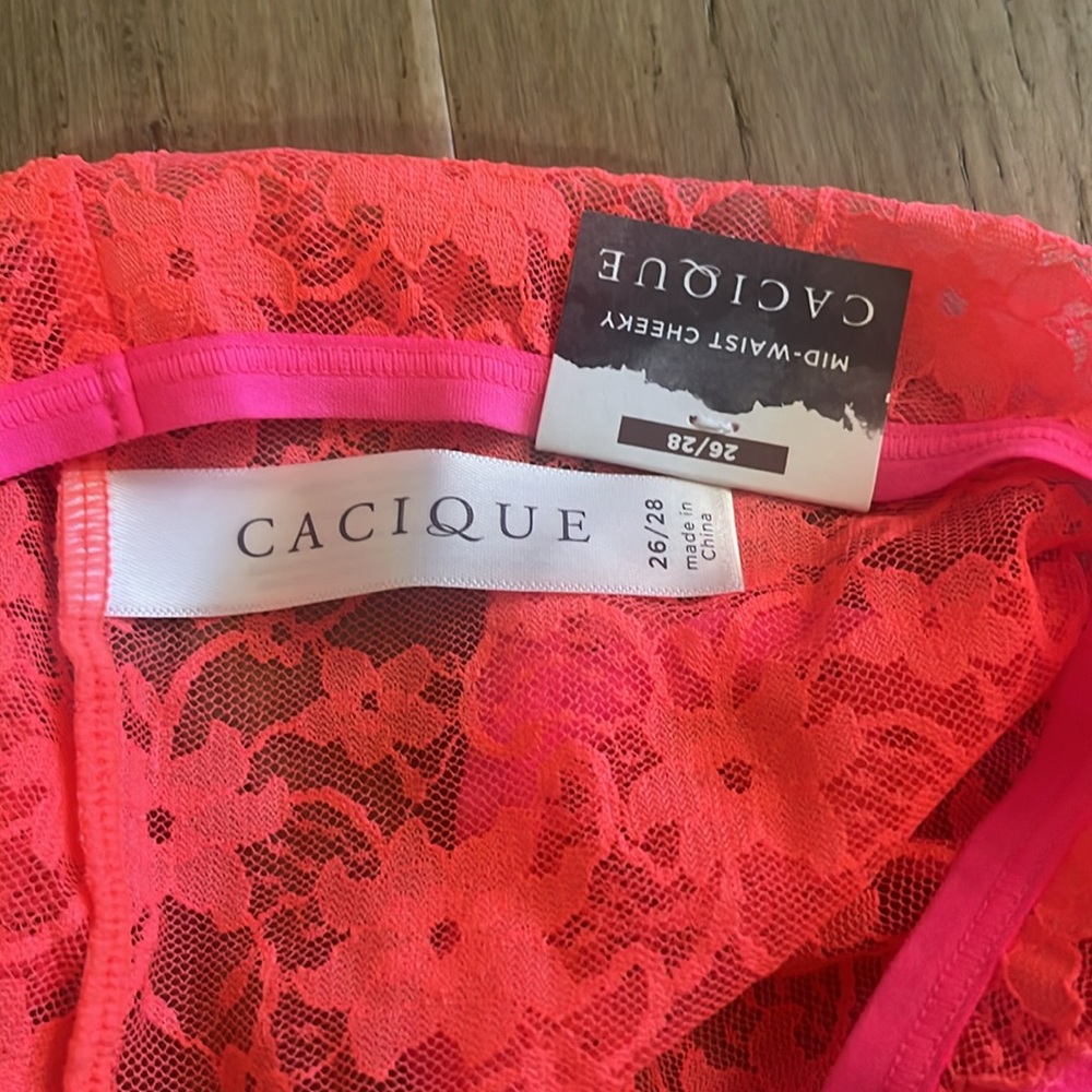 NWT Cacique Neon Pink Lace Mid Waist Cheeky Panties 26/28 Underwear - Picture 4 of 5